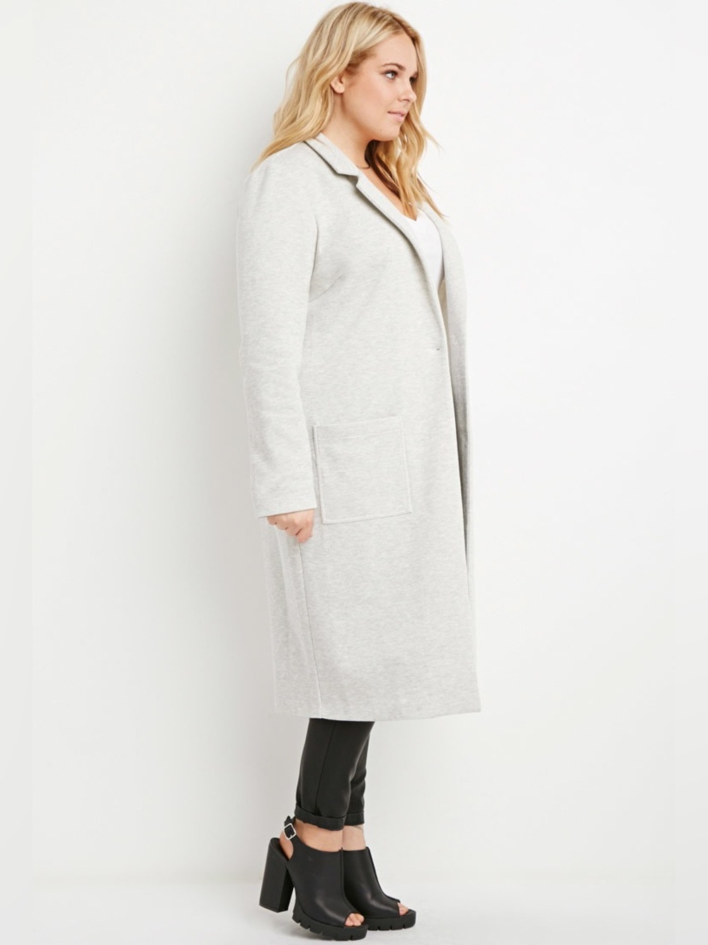 Forever 21 Light Grey 2XL Open-Front Longline Blazer Cardigan